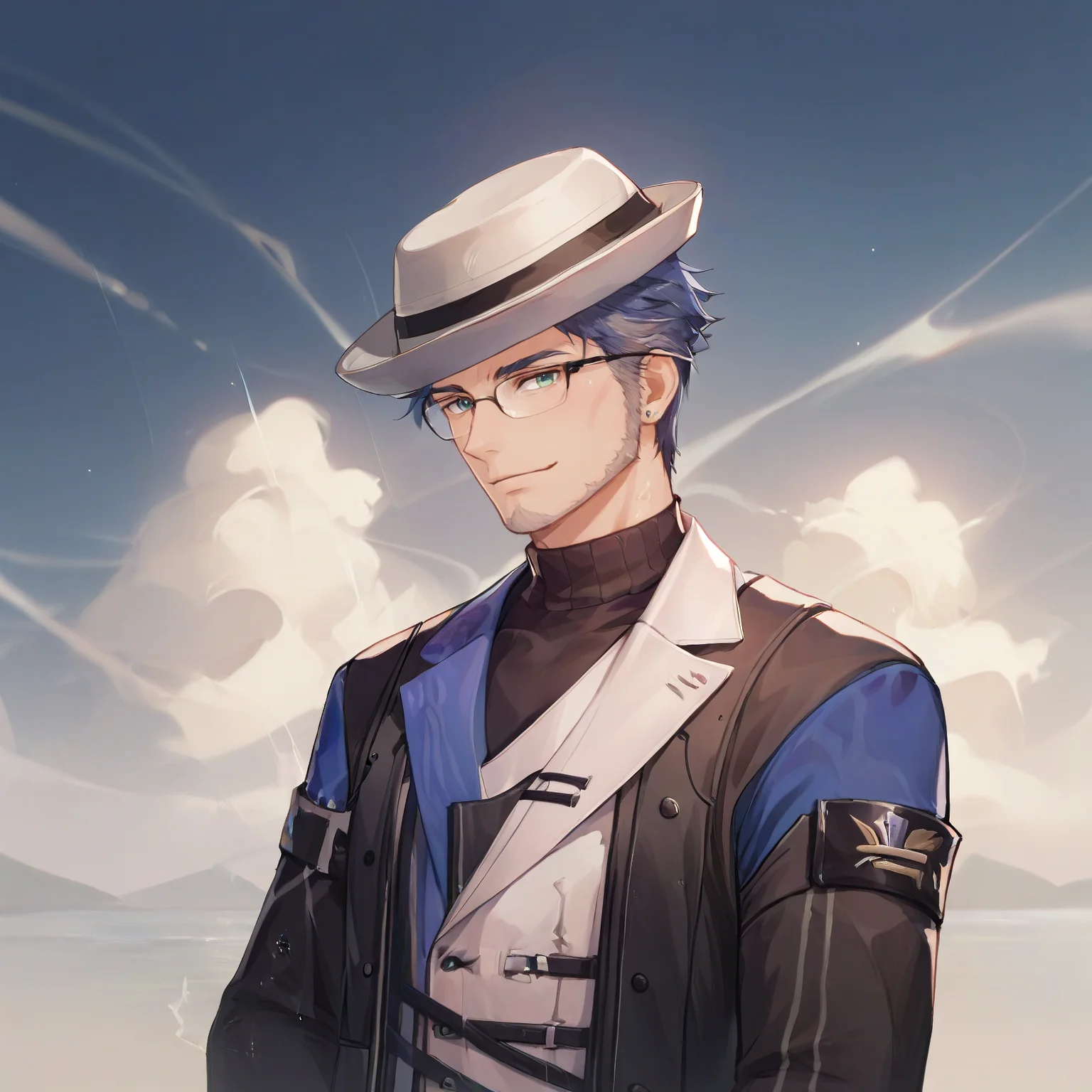 score_9, score_8_up, score_7_up, rating_safe, BREAK, yuanwu solo, glasses, hat, male,
