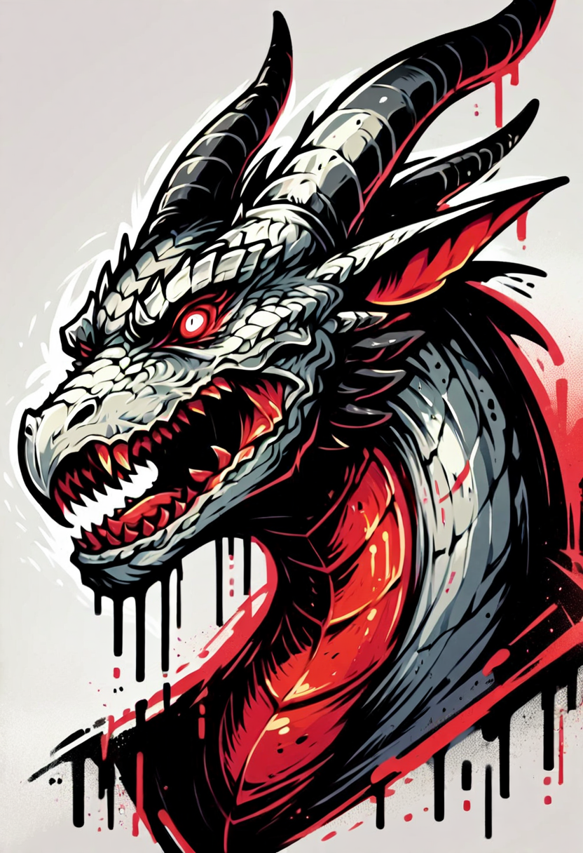 score_9, score_8_up, score_7_up, score_9, <lora:Toon Graffiti Style:1>,dripping, dragon, portrait, black scales, horns, red glowing eyes, creepy,