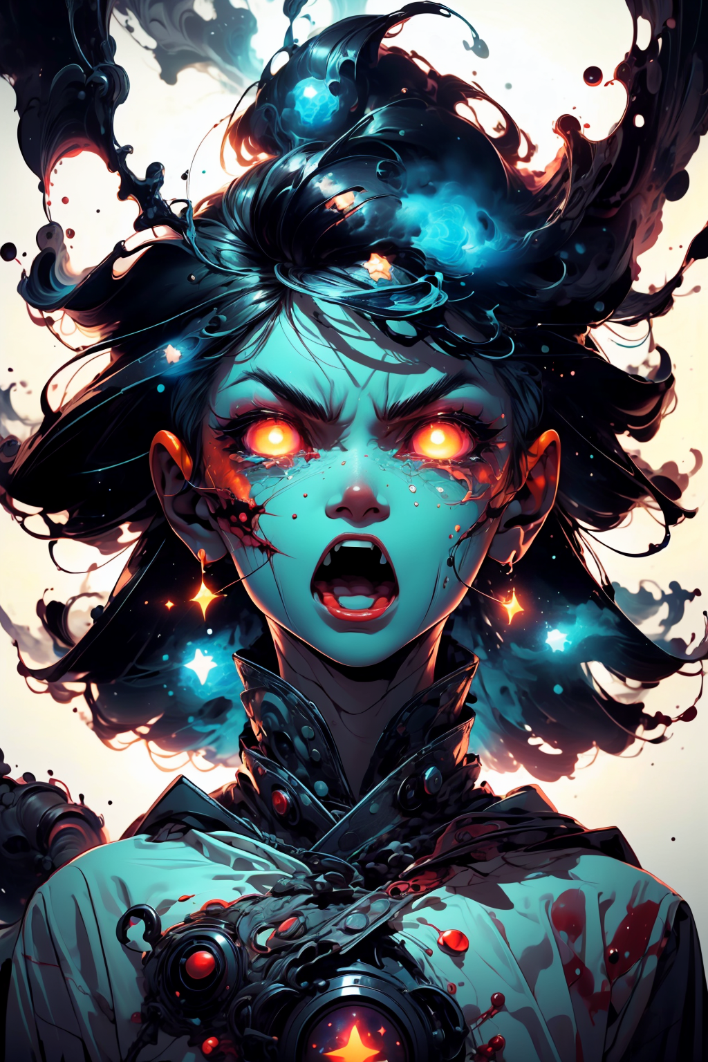 glowing eyes, glow, rage transformation, (red eyes:1.2), (rage:1.2), psycho, (madness:1.2), (angry:1.4), wide-open eyes, (blood:1.2), bloody face, open mouth, shout, (raging:1.2), (tears:1.2), 
masterpiece, abstract, fade out, dream, cosmic, 
<lora:more_details:0.4>
 <lora:Cosmic anime-oil fusion v2:0.45> 
<lora:AnimeVibesV3:0.3> animevibes, 
<lora:3DMM_V11:0.5> 3DMM 
<lora:midjourney_20230624181825:0.45> midjourney ,
 <lora:LAS:0.2> cloud,colorful,
<lora:msw_locon-t2:0.6>
 <lora:wuxia2:0.5> gu,
 <lora:CelestialSkin2:0.6> dark celestialskin body, void cosmic body,, shiny, shiny hair, shiny skin, shiny clothes