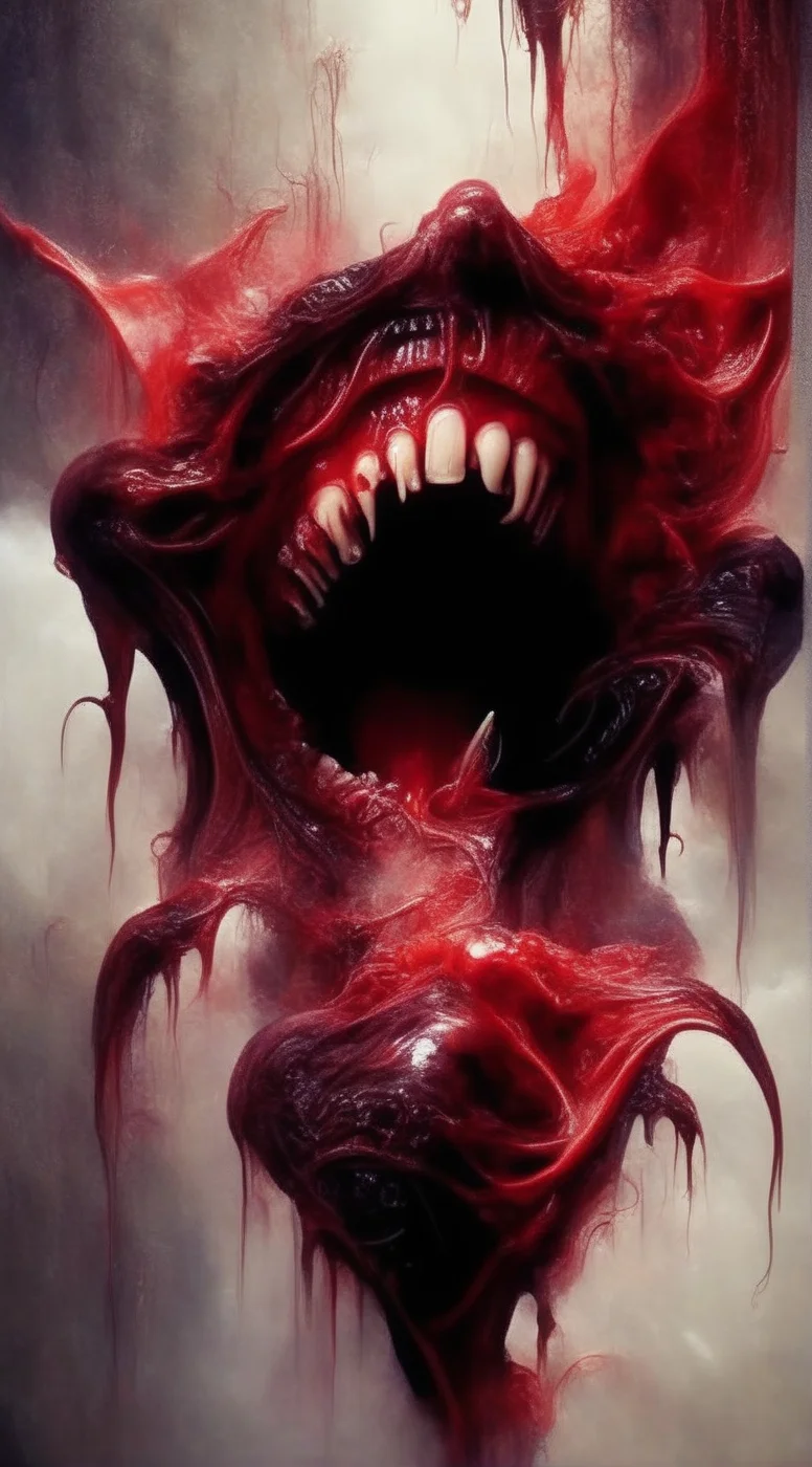abysues a mouth with teeth dripping with red fluid <lora:abysues:1>