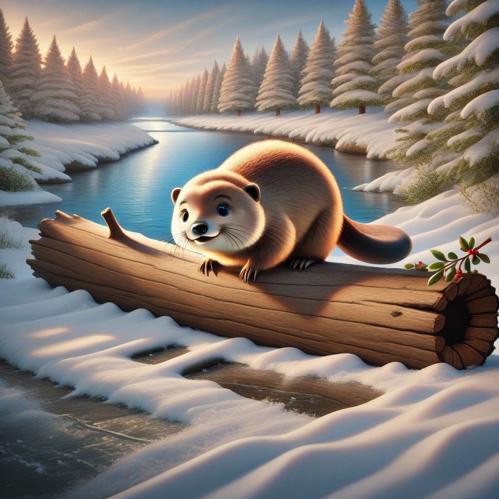 masterpiece, best quality, absurdres, animal christmas, christmas theme,
animal focus, no humans,
beaver, river, log, mistletoe,
snow, outdoors