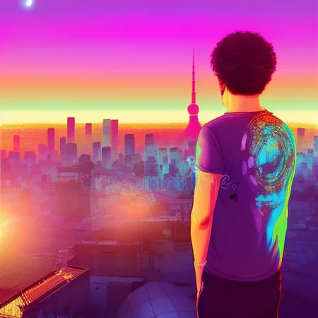 femboy in a long tshirt, punk makeup, digital illustration, 90s, tokyo sunset,rending on arstation, synthwave, city punk, vivid colors, rim lighting, wvebg1