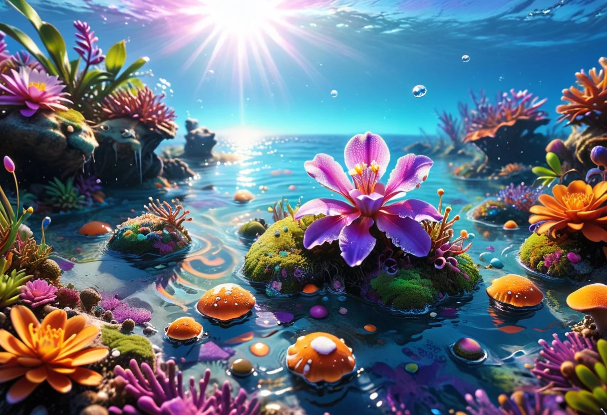 Ocean water, bobbles, splash. Purple aura, the flora, orchidaceae to fungal spore release
To algaes in the coral reef
Florida orange, Georgia peach, <lora:xl_more_art-full_v1:0.4>, <lora:MJ52:0.4>, Lens Flare, <lora:Psychedelic:0.8> Psychedelic, <lora:Graffiti_SDXL:0.5> ais-graffiti
