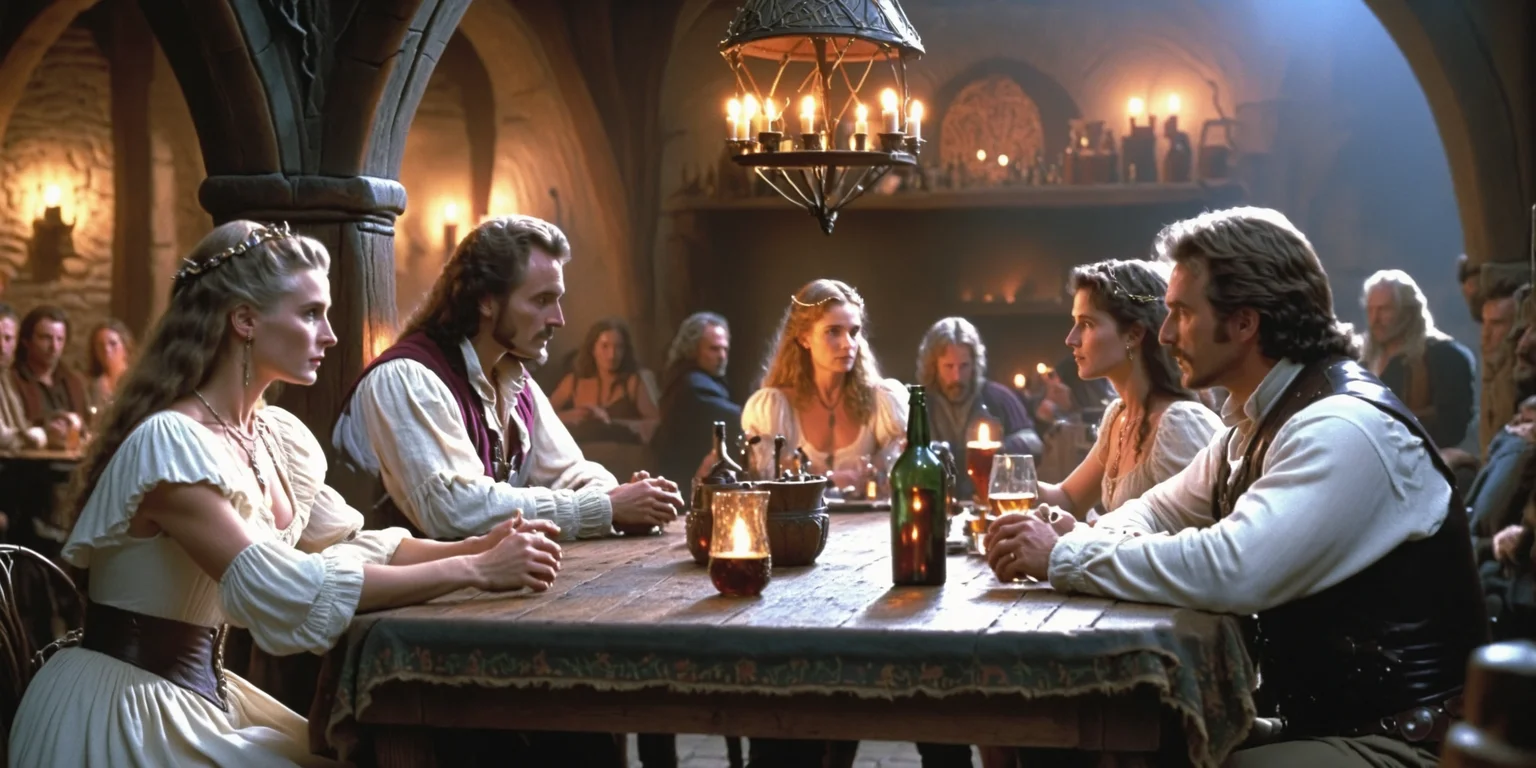 cinematic still 80sdarkfantasylora, multiple people, sitting at table, tavern . emotional, harmonious, vignette, 4k epic detailed, shot on kodak, 35mm photo, sharp focus, high budget, cinemascope, moody, epic, gorgeous, film grain, grainy, 80sdarkfantasylora, multiple people, sitting at table, tavern, sharp focus, intricate, detailed, very sleek, ambient light, dynamic composition, cinematic, highly detail, elegant, creative, perfect colorful, beautiful, innocent, magic, pure, glowing, rich deep colors, aesthetic, imposing, complex, epic, amazing, stunning, brilliant, awesome