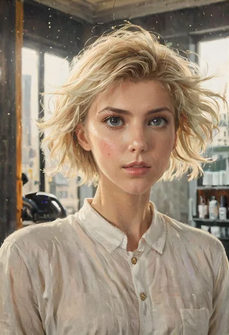 ((a beautiful woman in a Hair Salon, Khaki and white color Palette, urban city  window view)), 
bust shot, close-up lips, 
modern interior design, cyberpunk, 
Recliner|Dressing table|Table lamp|Screen|Monitor|Signboard_Details,
Metal|Glass|Leather|Textiles|Carpet|Pillow_Texture,
perfect blonde hair, 
(modern photo, fashion dress up:1.1), 24mm, (analog, cinematic, film grain, hazy atmosphere, detailed eyes, (seductive), (epicPhoto), (looking at viewer), (cinematic shot:1.3),
ac_neg1, great lighting, extremely detailed, happy, Hair Salon, impressionist painting, zoya