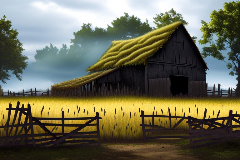 RAW photo, (masterpiece:1.3), subsurface scattering, heavy shadow, (high quality:1.4), (intricate, high detail:1.2), professional photography, HDR, High Dynamic Range, realistic, ultra realistic, photorealistic, high resolution, film photography, ambient lighting, atmospheric effects, <lora:detail_slider_v4:2>, OverallDetail,  farm, fields, barn, fence, fantfa, <lora:FantasyFarm:1>