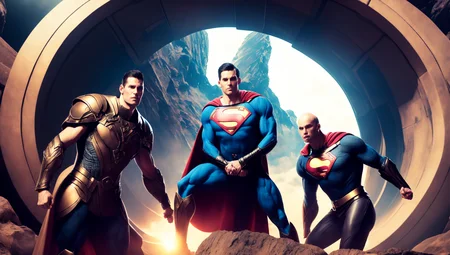 photo, superman (thnos:1) standing in front of, a tunnel (BaroqueWarrior style:1) (ToweringPortal style:0.8) <lora:djzToweringPortalV21:0.8> <lora:thanos1521768Lora_sd21768:0.6>