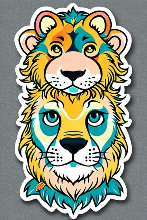leo animal ((stickers)) retro (high quality) <lora:stickersAnimeStyle_v10:0.6>, closeup