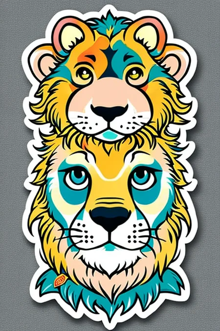 leo animal ((stickers)) retro (high quality) <lora:stickersAnimeStyle_v10:0.6>, closeup
