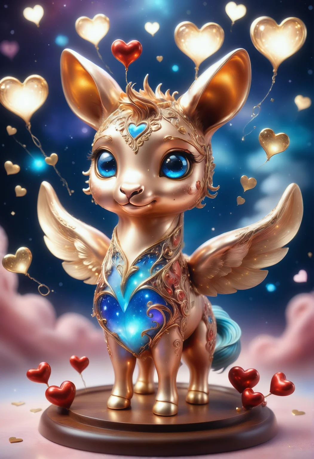 a cute zhibi domestic animal <lora:zhibi:0.8> made out of Jed-ANC <lora:ArtNouveauCopperStyle:0.9>, cuteness overload, surrounded by stardust and floating hearts <lora:heartmiststyle:0.5> in a starLS fantasy landscape <lora:stardustlandscapes-000006:0.7>, detailed, masterpiece, depressing, atmospheric perspective, lustful, theatrical, beautiful detailed, luxurious sharp focus, fine detail, complimentary colors, epic