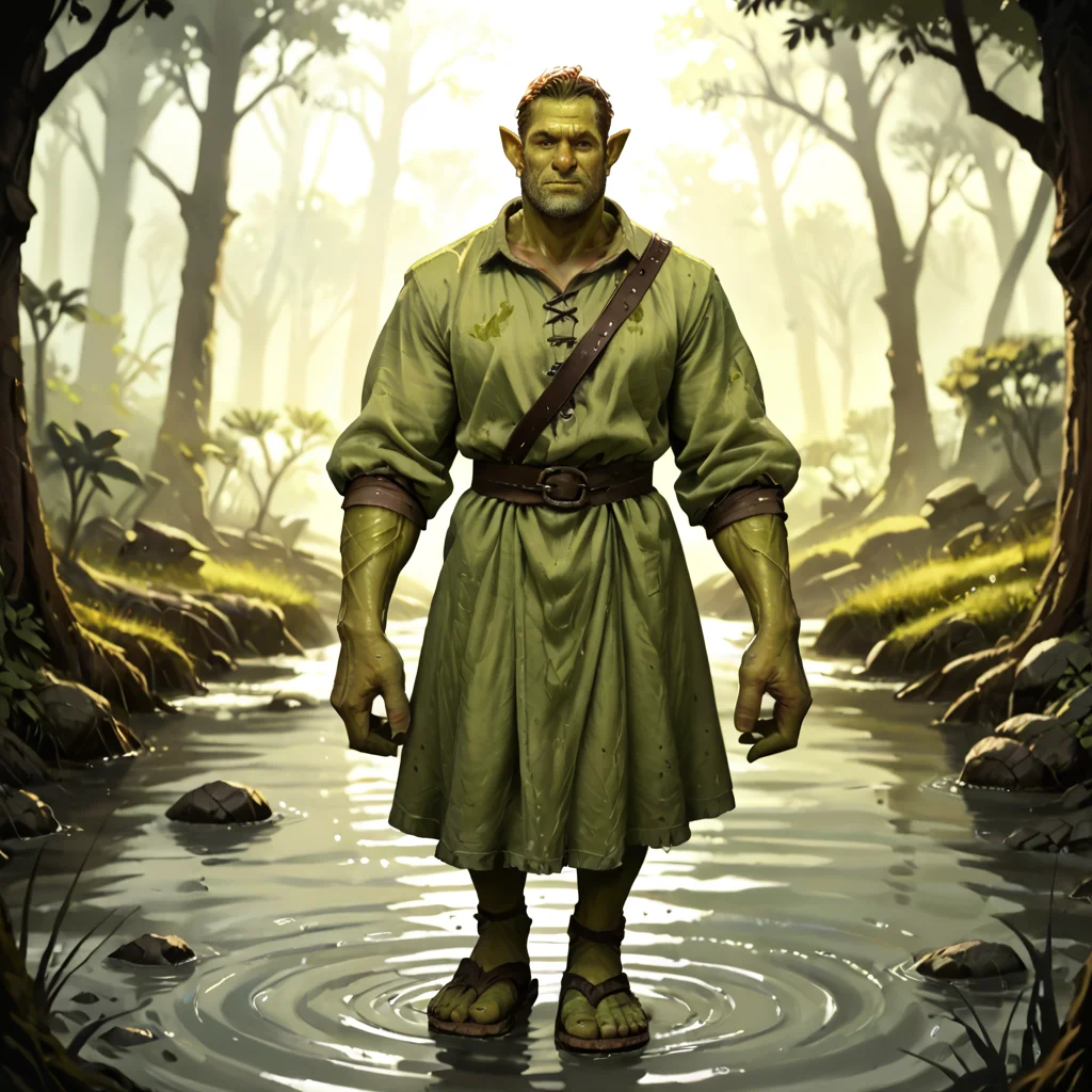 score_9, score_8_up, score_7_up, score_6_up, score_5_up, score_4_up, rating_safe, film grain,HDR,DLSR,<lora:HyperPonyb2:1>,hyper  arms,1boy,solo,shrek,ogre ears,green skin,full body,swamp,tunic,sandals