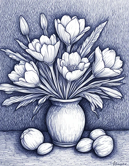 novuschroma42 style floral still life with crocuses, irises, asters ballpoint pen drawing <lora:novuschroma42 style_blue:1> <lora:sdxl_lightning_8step_lora:1>