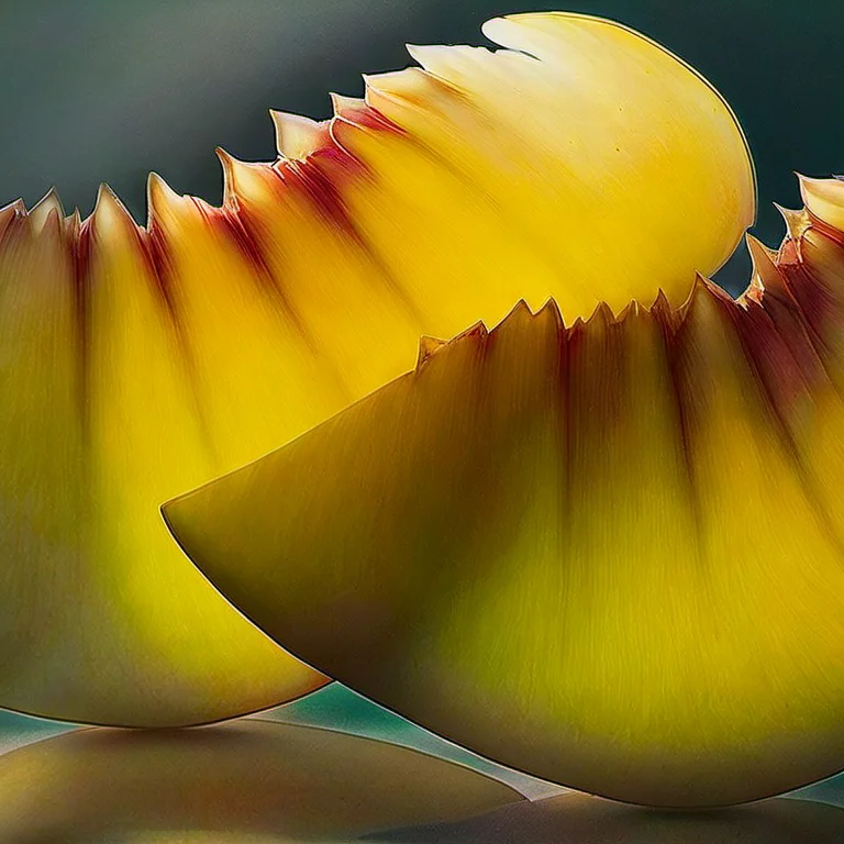 a hyper realistic image of two translucent thin slices of a yellow peach fruit, backlit with a simple dark green background, fruityslices style
<lora:FruitySlicesXL-000004:1.0>
<lora:FruitySlicesXL-000004:1.0>