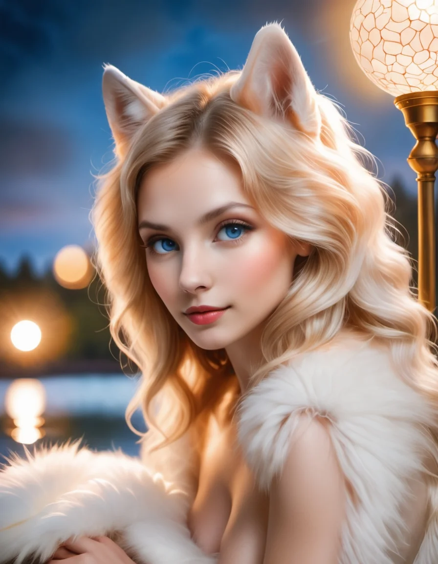 ethereal fantasy concept art of  ethereal fantasy concept art of  (Highest Quality, 4k, masterpiece, Amazing Details:1.1), laying near a lake,medium breast. deep blue eyes, (((nude)), (full body:1.3) Shallow Depth of Field, E671, lens 50mm f/2.0, (( furry:1.5 white wolf female)), thin eyebrows, wavy short hair with flower hair ornament, (realistic white fur, detailed fur texture:1.2), ((photorealistic) (RAW Photo)), wolf ears, high quality photography, 3 point lighting, flash with softbox, 4k, Canon EOS R3, hdr, smooth, sharp focus, high resolution, award winning photo, 80mm, f2.8, bokeh . magnificent, celestial, ethereal, painterly, epic, majestic, magical, fantasy art, cover art, dreamy, high quality photography, 3 point lighting, flash with softbox, 4k, Canon EOS R3, hdr, smooth, sharp focus, high resolution, award winning photo, 80mm, f2.8, bokeh . magnificent, celestial, ethereal, painterly, epic, majestic, magical, fantasy art, cover art, dreamy