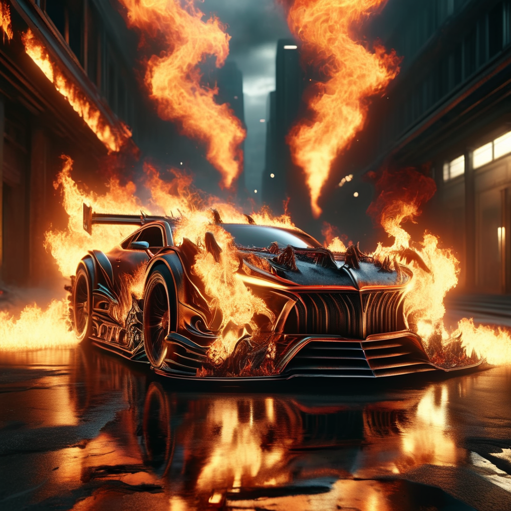 ignar hell devil car on the street of fire city, dark, cinematic, enigmatic, photorealistic, very detailed<lora:ignar:1>