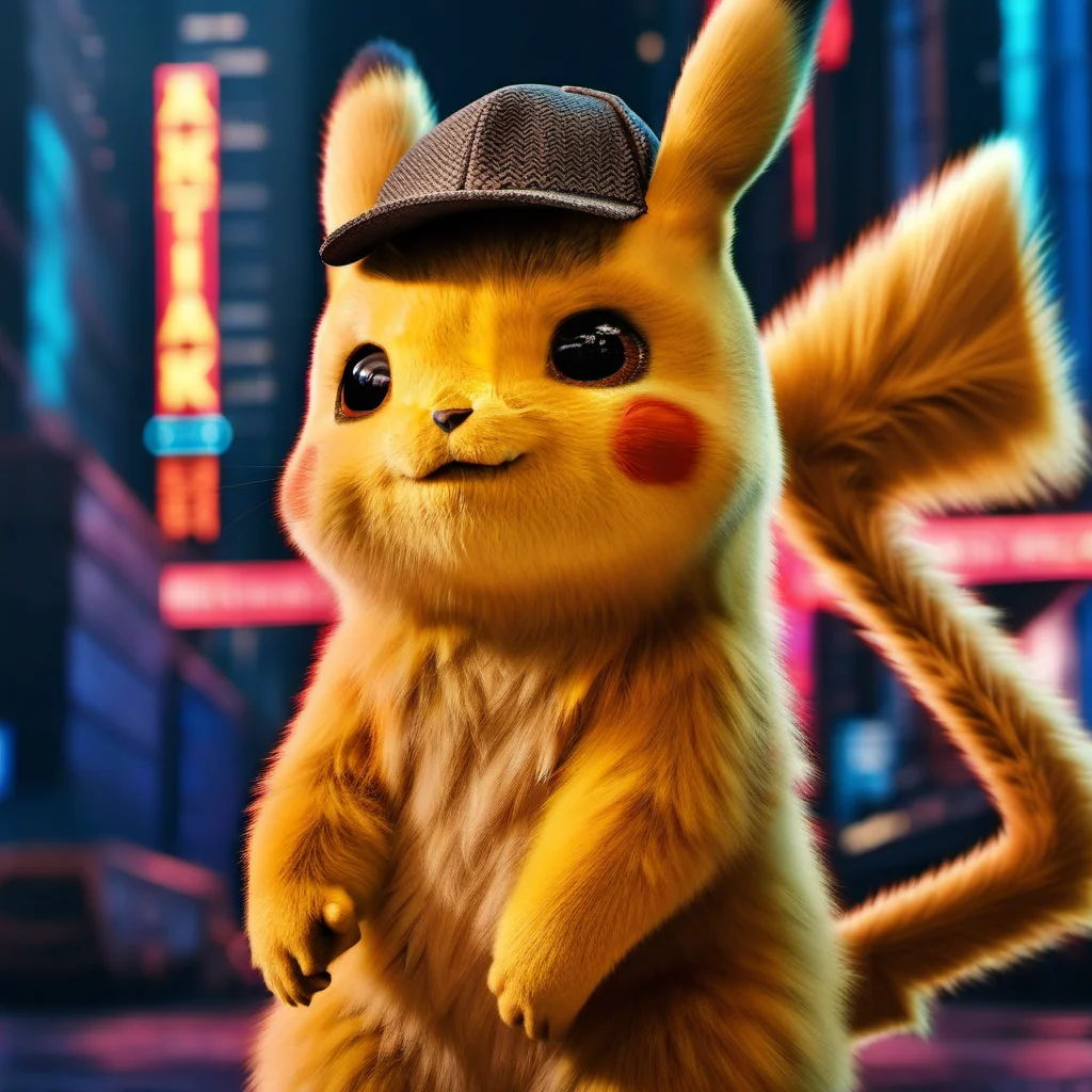 DetectivePikachu1024 wearing a cap, cyberpunk city background, highly detailed , photography, ultra sharp, film, bokeh, professional, 4k, highly detailed <lora:add-detail-xl:1.5> <lora:Ulysse31-768:0.7> <lora:DetectivePikachu1024:0.8>