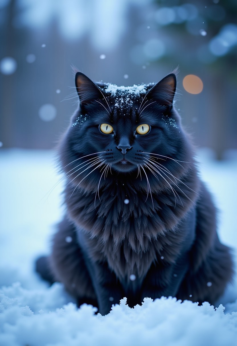 cinematic photo (extreme wide-angle fisheye camera:1.9), (black cat:1.1), (neon line art:0.9), realistic, 35mm photograph, film, bokeh, professional, 4k, highly detailed, ((((snow from sky, many snow-crystals))))
Strong fluffy cat MaineCoon, look at the viewer, (((cat Maine_Coon))), (((long shiny winter coat))), ((dark grey and grey colors)), winter night, snow, forest, Maine, some snow on him, snowy_landscapes