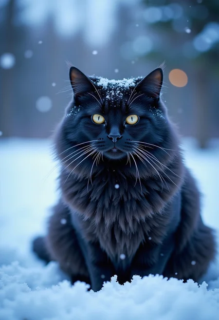 cinematic photo (extreme wide-angle fisheye camera:1.9), (black cat:1.1), (neon line art:0.9), realistic, 35mm photograph, film, bokeh, professional, 4k, highly detailed, ((((snow from sky, many snow-crystals))))
Strong fluffy cat MaineCoon, look at the viewer, (((cat Maine_Coon))), (((long shiny winter coat))), ((dark grey and grey colors)), winter night, snow, forest, Maine, some snow on him, snowy_landscapes