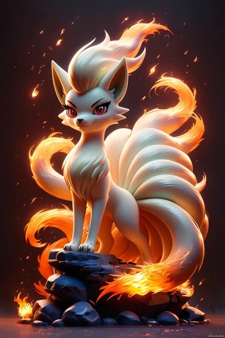 score_9, score_8_up, score_8, medium breasts, (curvy), cute, eyelashes, ,,, , ,,, zzNinetails, looking at viewer, red eyes, closed mouth, standing, full body, looking back, fire, rock, embers, angry, attack, furious, claws, ,<lora:NinetailsPokedexPDXL:0.8>, ,,,, BREAK, smile, looking at viewer, cowboy shot, ,,, embedding:zPDXL, Expressiveh, ,,, <lora:CuteToonPDXL:0.8>, <lora:SDXLFaeTastic2400:0.5>, <lora:Expressive_H-000001:0.4>,
