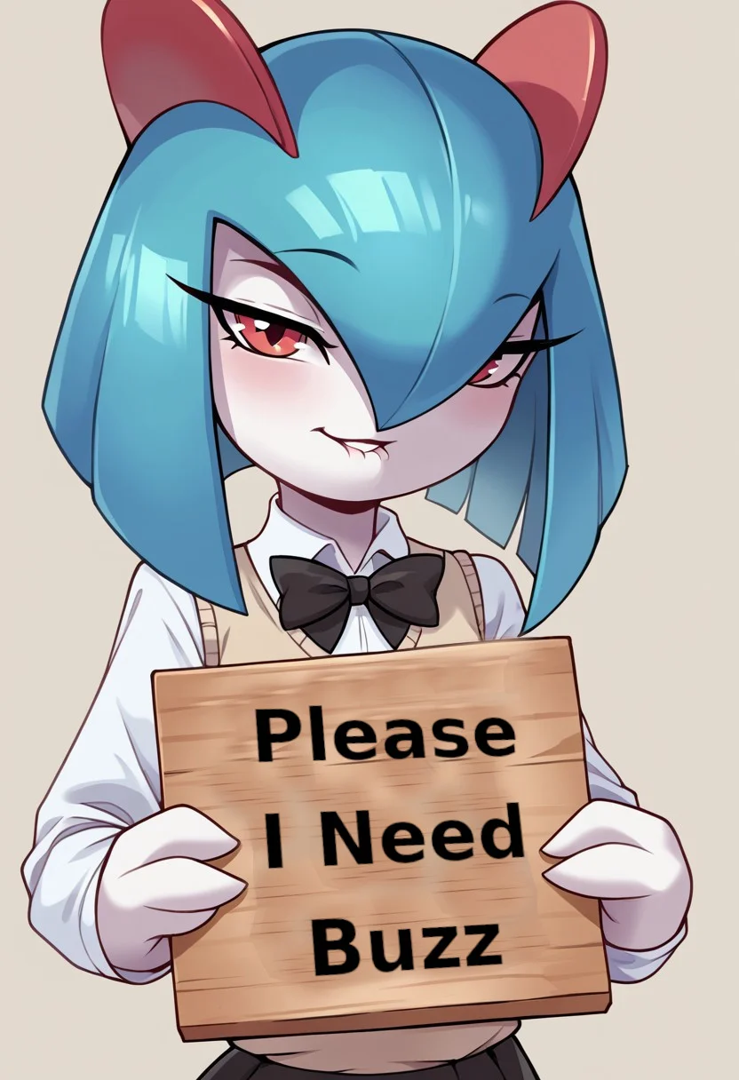 (((Kirlia))), female, furry, score_9,score_8_up,score_7_up,
<lora:lil AndavaLyCO_v1.1:0.5>
1girl, (Kirlia), solo, cute, pretty, pale white skin, green eyes, blue hair, high pigtails, hair ties, looking at viewer, ((holding a blank sign between her hands)),
flirty, half closed eyes, biting lip, small breasts, white collared shirt, sweater vest, black bow tie, furry,