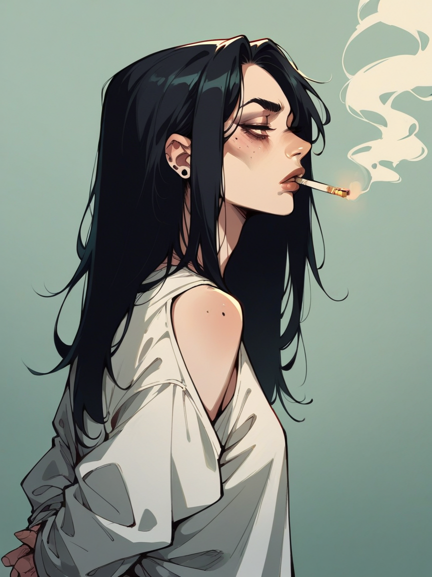 score_9, score_8_up, score_7_up, score_6_up, score_5_up,  <lora:sm0k3XLP:0.8> sm0k3,cigarette, 1girl, black hair, smoking, arms behind back,