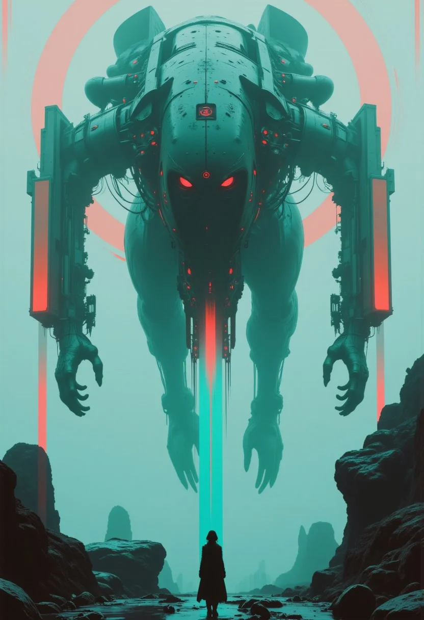 highest details, ultra hyper realism. highly detailed and realistic. intricate and highly professional artwork, an absolute masterpiece.
a pretty female character in front of a towering gargantuan Leviathan, from below view , in the (style of ethereal cybernetic fantasy:1.6), Faded Polaroid Photo, analog, old faded photo, old polaroid,, limited dark palette, unusual colors, atmospheric haze, highly dramatic volumetric lighting turquoise haze, atmospheric fog, digital corruption, washed-out background, desaturated world, bleached dystopia, monochromatic with vibrant turquoise neon pops, flickering neon fractures, and glitching light pulses.