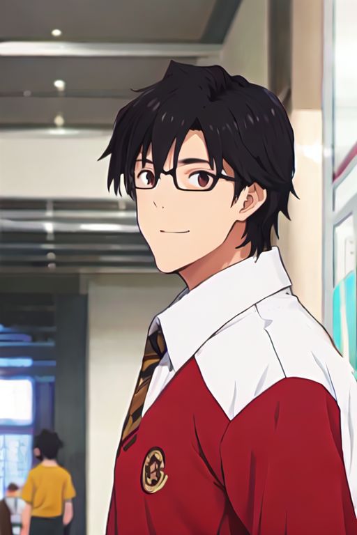 solo, 1boy, solo_focus, AkabaneP, black hair, brown eyes, glasses