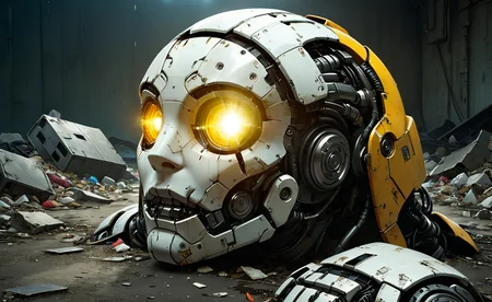score_9, score_8_up, score_8, score_7, 1girl, Abandoned AI-girlfriend, discarded cyborg, lying partially covered on a heap of trash, (reaching:1.3) at camera, sad empty stare, (broken face:1.3), highly detailed, strong contrast, intricate details, volumetric light, 16k HDRI, lot of details, high quality, dramatic atmosphere, atmospheric perspective, subsurface scattering, transparency, analog style, film photography, sharp focus, soft focus, cinematic vibrant lighting, heavy shadow, perfect face, damaged, broken, rusty white carapace parts with dirty cracks <lora:MSLSPNYXlV02:0.23456> MSLS, stronk, robot, mecha, looking at viewer, science fiction, shiny armor, glimmering, (__colors__ suit:1.3) with __colors__ trim, <lora:Melting_world:0.5> <lora:linquivera:0.7> linquivera, liiv1, <lora:sss:1.25> sss, translucent, subsurface scattering