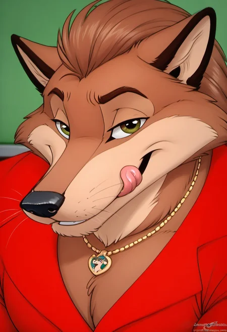score_9, score_8_up, score_7_up, score_6_up, score_5_up, score_4_up, photorealistic, realistic, masterpiece), furry male, detailed face, detailed eyes, detailed hair, detailed fur, solo, (((headshot)))
BREAK
Fox_FTfEC, Anthro Fox, long snout, very long snout, eyelashes, whiskers, black nose, brown fur, tan muzzle, brown hair, long hair, slicked back hair, muscular male, top-heavy build, gold chain, Red sports coat, no shirt, black pants, Italian loafers, licking lips
BREAK
huge body, gigantic body, meatball body, tiny head, micro head, huge traps, gigantic traps, head swallowed by traps, traps over head
((Hyper muscles))
<lora:add-detail-xl:1.5>
