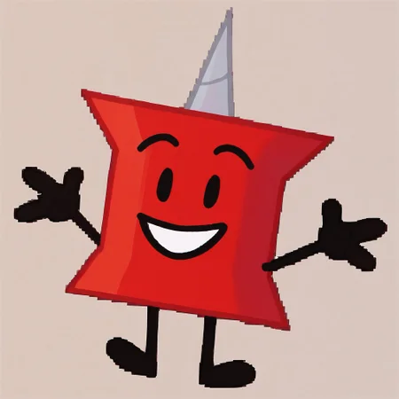 score_9, score_8_up, score_7_up, solo, anthro, red body, dot eyes, thin stick limbs, black limbs, black eyes, gray metallic pin tip, push pin body, cartoony, happy