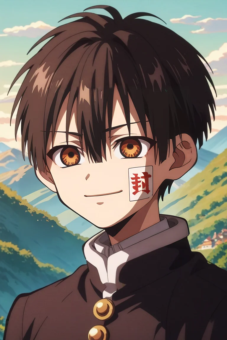score_9, score_8_up, score_7_up, source_anime, rating_safe, , anime screencap, anime coloring, official style, , , 1boy, solo, male focus, <lora:hanako-kun_pony:0.76>, hanako-kun, black hair, brown eyes, short hair, hair between eyes, bangs, , , straight-on, mountain, day, holding weapon, light smile, , <lora:sdxl_lightning_8step_lora:1>
