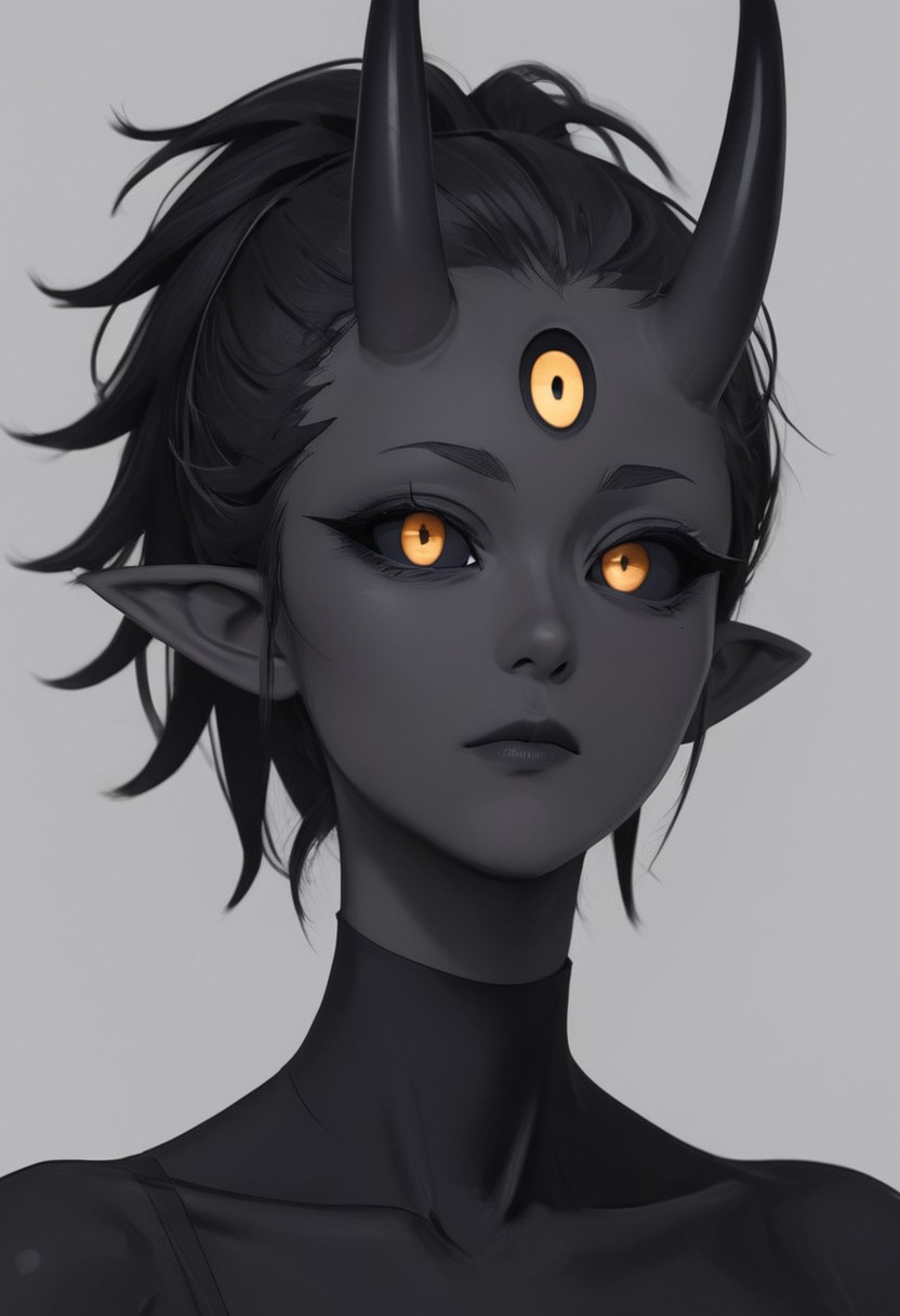 score_9, score_8, score_7, score_6, (masterpiece), best quality, expressive eyes, perfect face, ((te'kharoth, third eye), tail, horns), spiky hair, messy hair, ponytail hair, thick hair, black hair, black sclera), 1girl, gold eyes, wings, BREAK, armor, line under eyes