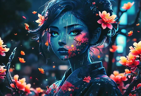 Jed-dblexpsre effect, glitch art photo, novuschroma79 style, merged, anime
epic portrait of cyber geisha, (neon kimono:1.6), double exposure of (Shibuya at night:1.7), (botanical garden:1.5), (bioluminescent plants:1.6), fairies, (floating koi fish:1.5), (abstract neon patterns:1.6), (katana on back:1.4), (glowing flower:1.7), stunning girl, (light on face:1.8), (glitch art:1.5), (novuschroma79 style:1.6), (anime:1.6), vibrant colors, (cinematic color grading:1.7), surreal lighting, cinematic depth