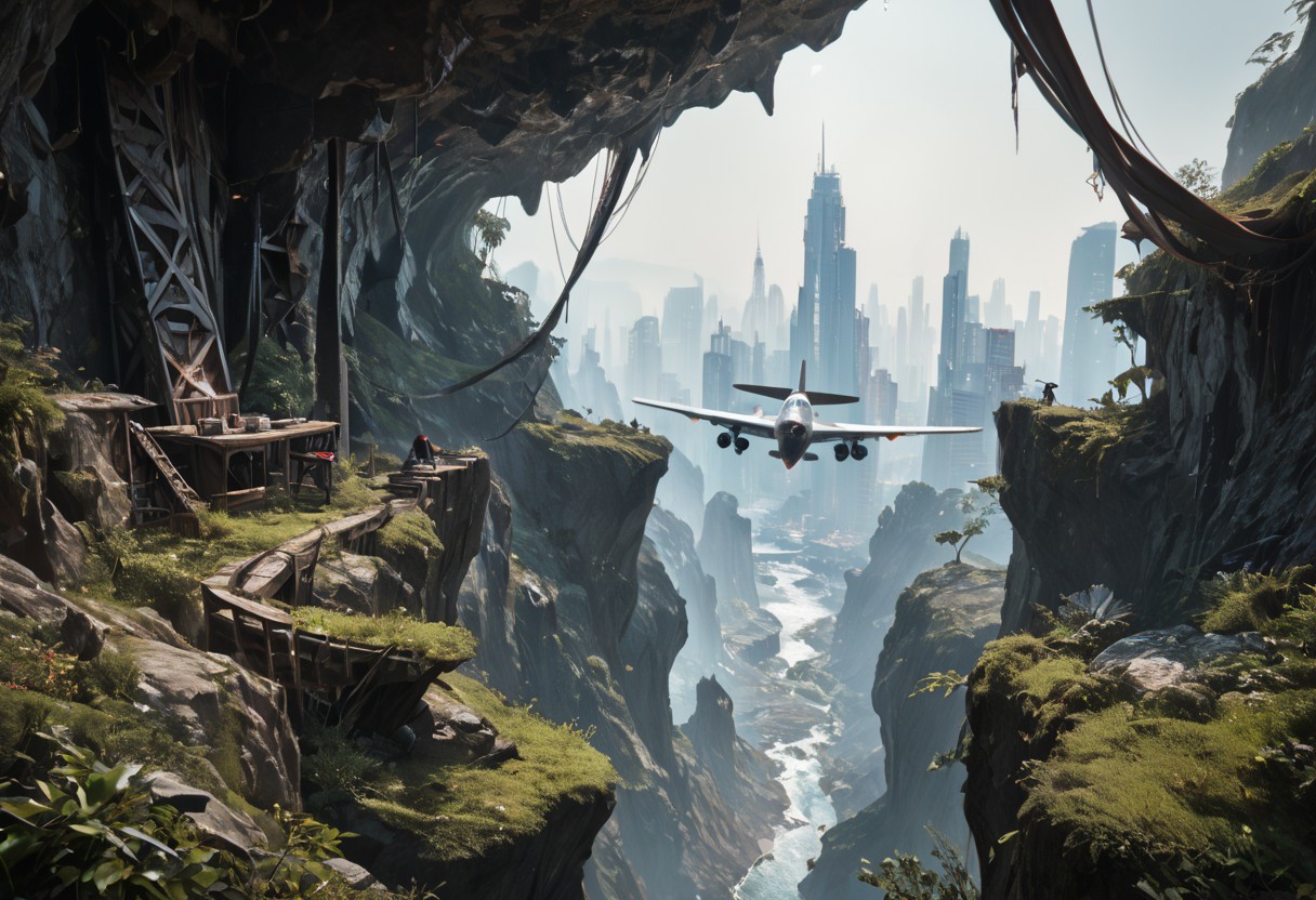 score_9, score_8_up, score_7_up, score_9, score_8_up, score_7_up, HD32K, 8K, absurdres, detailed photorealistic image, dimly lit cave, score_9, score_8_up, score_7_up, score_9, score_8_up, score_7_up, detailed photorealistic image, futuristic figher jet, place, aircraft, flying over an alien cityscape, sci-fi