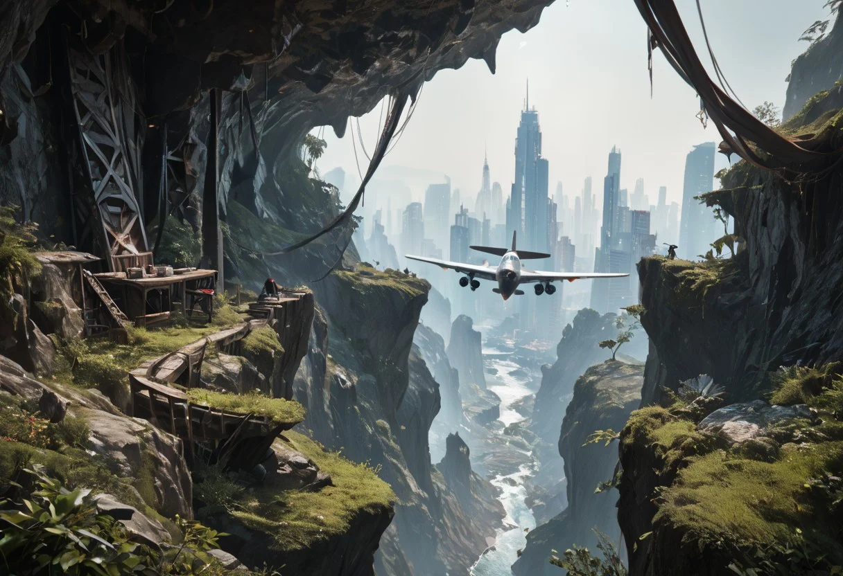 score_9, score_8_up, score_7_up, score_9, score_8_up, score_7_up, HD32K, 8K, absurdres, detailed photorealistic image, dimly lit cave, score_9, score_8_up, score_7_up, score_9, score_8_up, score_7_up, detailed photorealistic image, futuristic figher jet, place, aircraft, flying over an alien cityscape, sci-fi