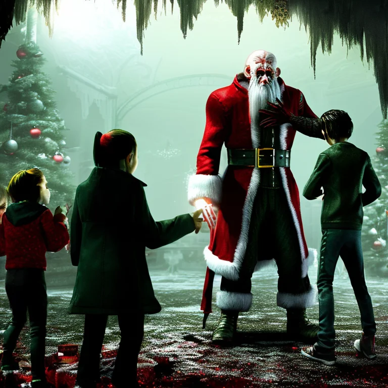 A family at a Christmas grotto meeting Santa, 8k, photo, hyper detailed, by HorrorByDave