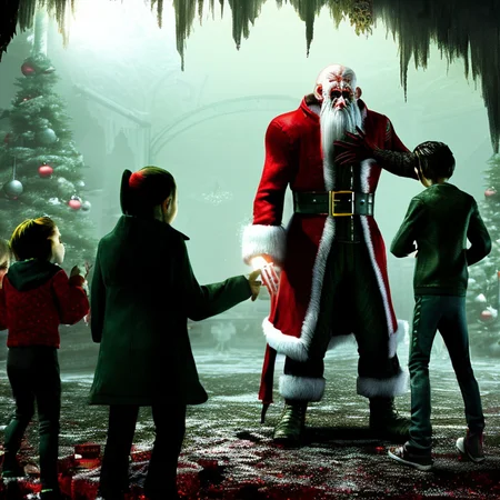 A family at a Christmas grotto meeting Santa, 8k, photo, hyper detailed, by HorrorByDave