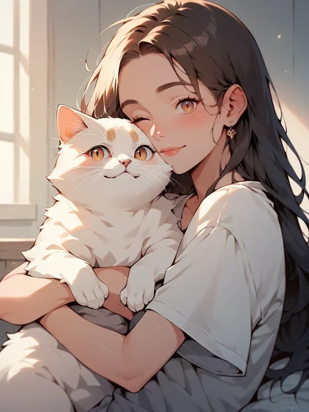 score_9, score_8_up, score_7_up, score_6_up, <lora:p3tl0v3XLP:1> p3tl0v3, 1girl, hugging cat