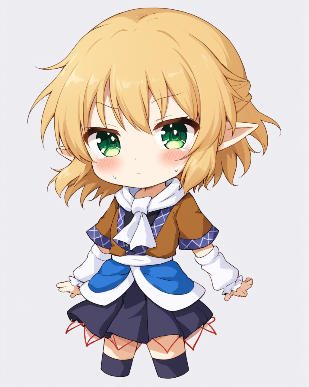 mizuhashi parsee,1girl, solo, chibi, tears, arm_warmers, blush, biting, short_sleeves, looking_at_viewer, skirt, tearing_up, shirt, white_background, jealous, white_scarf, multicolored_clothes, v-shaped_eyebrows, cowboy_shot
<lora:mizuhashi_parsee_image5693_2023-12-17-000005:1>,star-shaped_pupils,symbol-shaped_pupils,. gorgeous,key visual, vibrant, studio anime,award-winning, professional, highly detailed,high budget, cinemascope