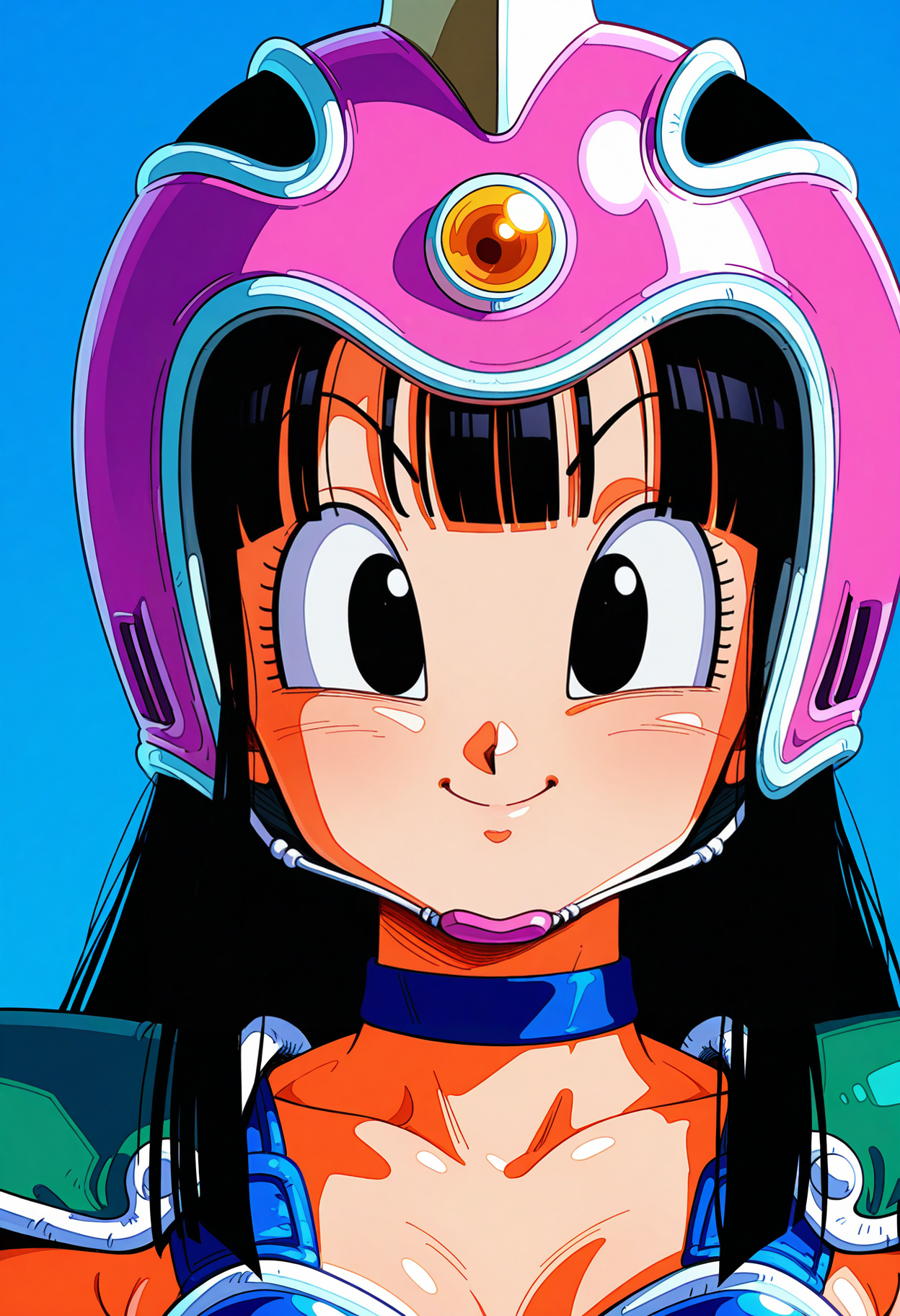 1girl, solo, smile, looking at viewer, portrait
chichilo, black long hair, black eyes, choker, shoulder armor, blue bikini armor, green cape, chi-chi \(dragon ball\), slugger Helmet
<lora:chichilo_IL:0.8>