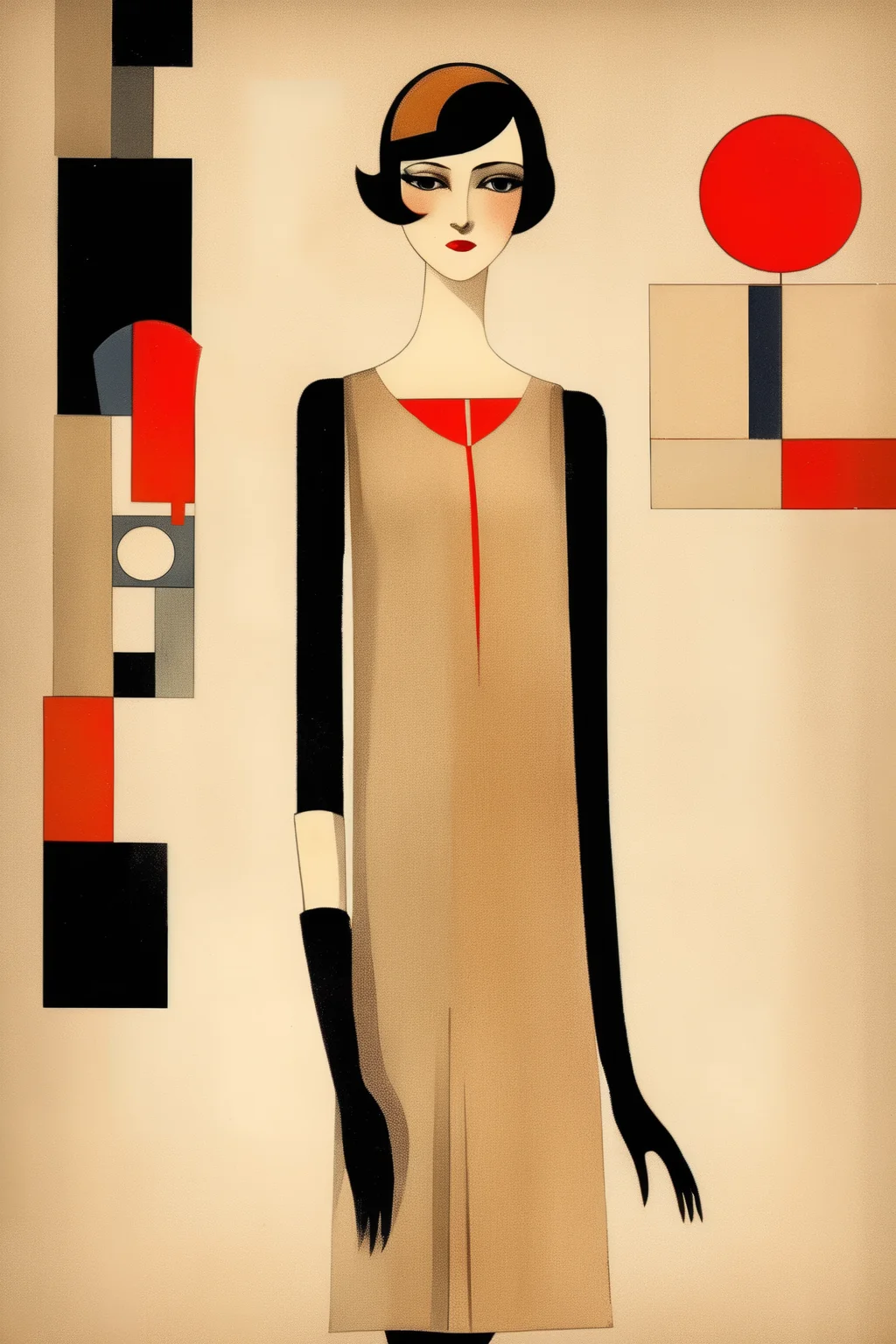 <lora:Gabriel Pacheco Style:1>Gabriel Pacheco Style - 1926 Bauhaus label, 1920s fashion design young woman, Cutout animation, illustration