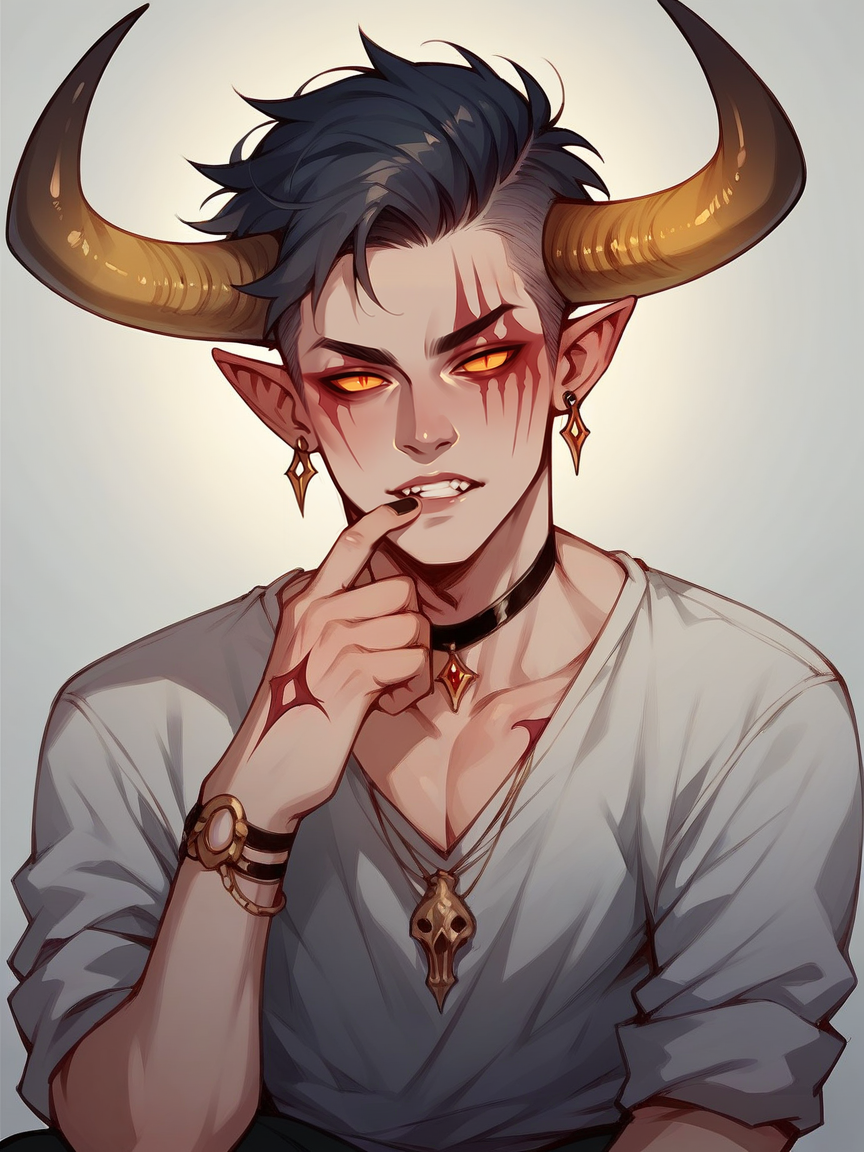 score_9, score_8_up, score_7_up, score_6_up, score_5_up,   <lora:H0rnsXLP:1> h0rns, bull horns, 1boy, demon, solo