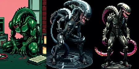 (otherworldly), highly insanely detailed, masterpiece, top quality, best quality, highres, 4k, 8k, RAW photo, (very aesthetic, beautiful and aesthetic), 
__lazy-wildcards/cosplay-char/alien-predator/xenomorph/prompts__, 
<lora:FemXeno:0.7>, 
(1girl:1.3), eyes focus, 
__lazy-wildcards/dataset/background__,âââ