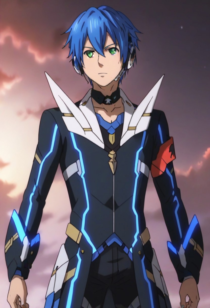 ((masterpiece)), ((best quality)), ((ultra-detailed)), ((absurdres)), score_9_up, score_8_up, score_7_up,
HD, top quality, best quality, amazing quality, High-quality illustrations, anime screencap, source_anime, best aesthetic, perfect proportions, perfect eyes, 1boy, 1male, solo boy, solo male, male focus, solo male focus, Anime, boy, male anime character, anime boy, handsome, cute, charming, Itsuki Tachibana, blue hair, green eyes, headphones, neck collar, ((cowboy shot head to hips shot)), ((facing front, front view)), easynegative, updn, Expressiveh, masterpiece, best quality, very aesthetic, absurdres