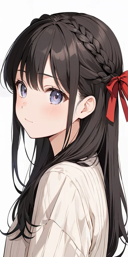 masterpiece,ultra-detailed,best quality,8K,illustration,cute face,clean skin ,shiny hair,girl,ultra-detailed-eyes,simple background, anime<lora:add-detail-xl:1> <lora:half up braid_XL_V1.0:0.6> half up braid,ribbon