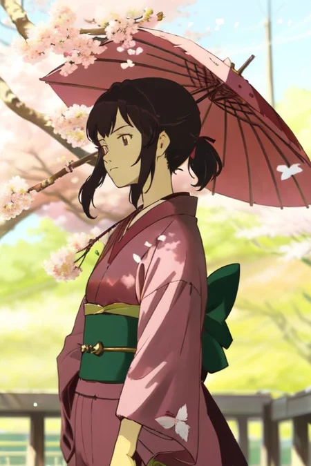 24 year old, japanese clothes, cherry_blossoms, 22 year old, 1gril, from side, highly detailed
