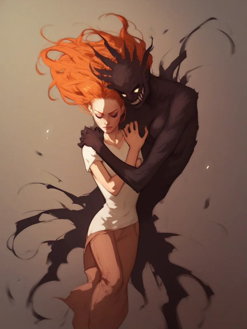 score_9, score_8_up, score_7_up, score_6_up, score_5_up, <lora:th3d4rkXLP:1> th3d4rk, darkness, shadow, 1girl, ginger hair,