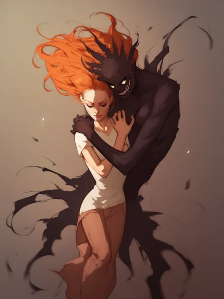 score_9, score_8_up, score_7_up, score_6_up, score_5_up, <lora:th3d4rkXLP:1> th3d4rk, darkness, shadow, 1girl, ginger hair,