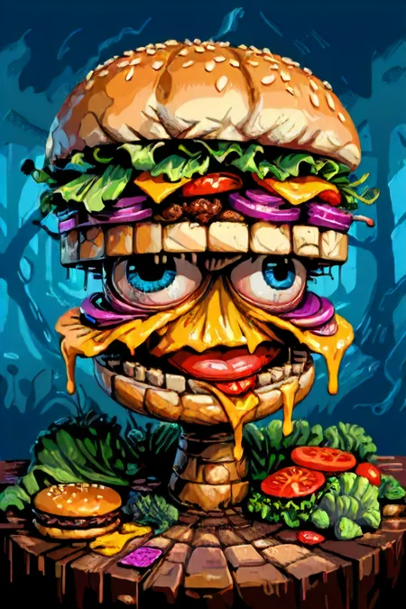 Bizarre hamburger, ultrafine detailed, Depressing, Art Brut, "I'm a hustler, I'm a, I'm a hustler, baby.", photolab, beautiful elegant, glossy, colorful, highly color focused, cute, dynamic dramatic composition, polished, rich deep colors, fertile, beautiful detailed supreme quality color intricate, Hyper-realistic, 16k resolution, intricate details.
(masterpiece, award winning artwork)
many details, extreme detailed, full of details,
Wide range of colors, high Dynamic
 <lora:xl_more_art-full_v1:0.285>
 <lora:zavy-bcklt-sdxl:0.25> zavy-bcklt 
<lora:RMSDXL_Creative:0.24> 
<lora:add-detail-xl:1> 
<lora:MJ52:0.285>