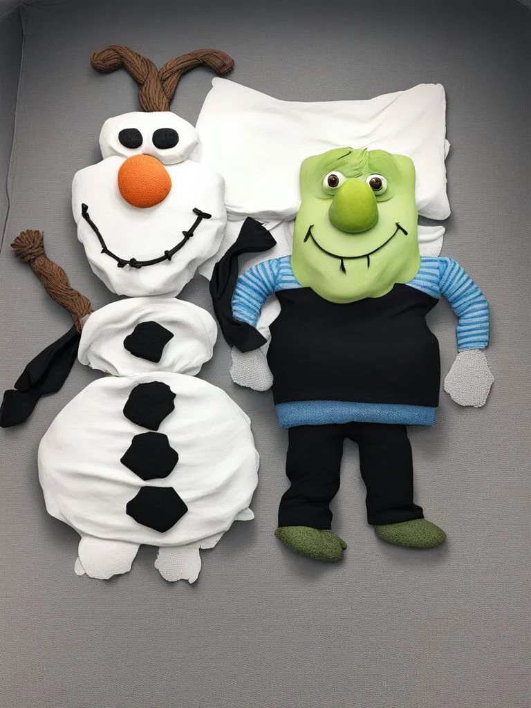Shrek and Olaf on a frozen field LaundryArt <lora:LaundryArt_LoRA_r16:1.0>